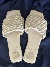 NEW VINCE CAMUTO ARISSA WHITE WOVEN LEATHER SLIDES SANDALS 7 M