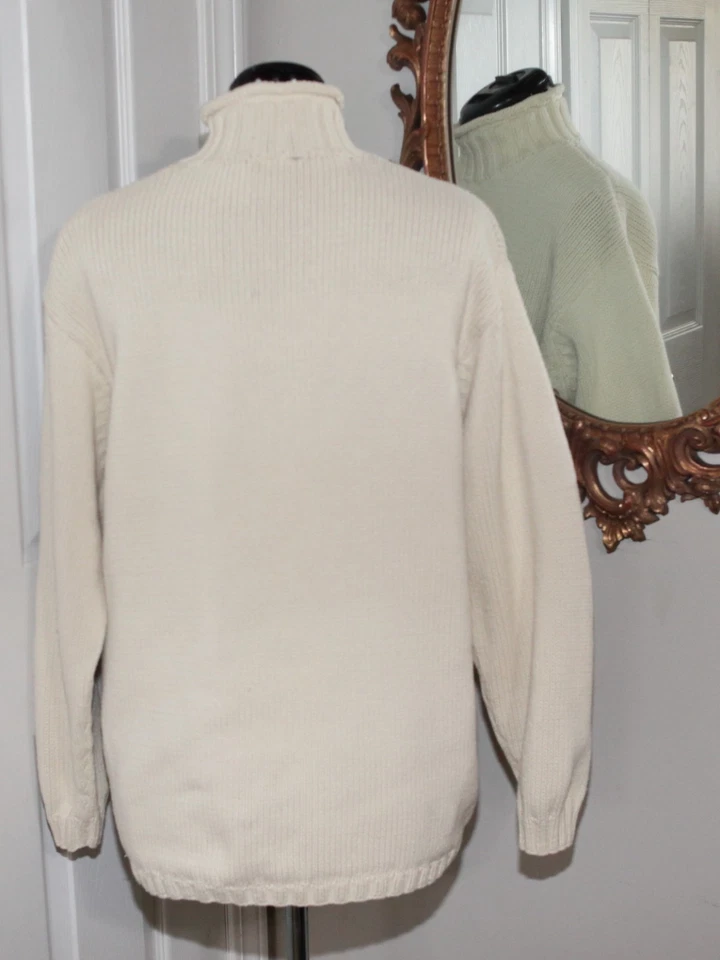 Vintage 90s y2k Tommy Hilfiger Ivory Flag Front Knit Sweater High Neck Men’s L - Image 2 of 4