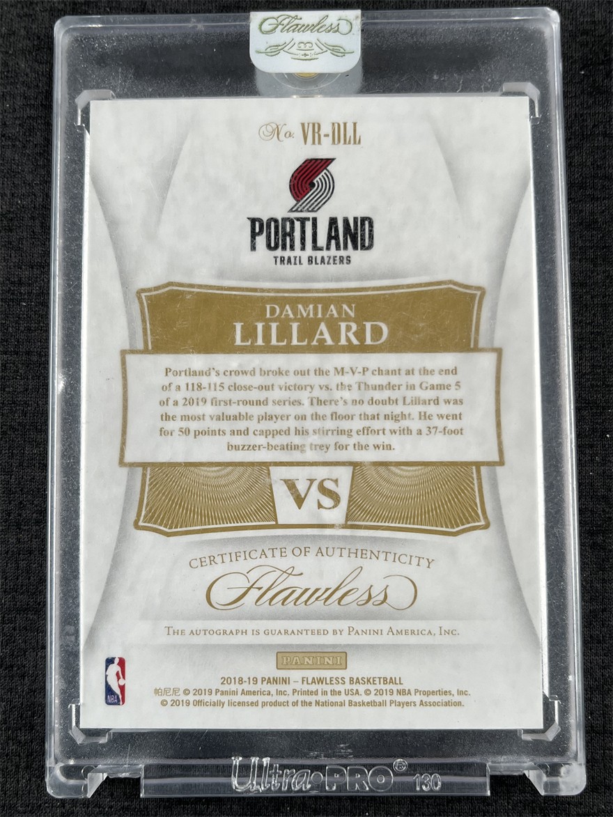 2018-19 Panini Flawless Basketball Damian Lillard Ruby Auto /15 #VR-DLL view 2