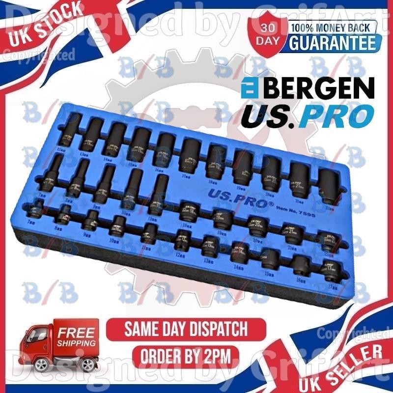 USPRO 32PC IMPACT SOCKET SET 3/8"" DRIVE 6PT CR-V DEEP AND SHALLOW HEX LONG SHORT