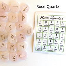 Rose Quartz Rune Stones for Divination Meditation Set of 25 Stones Velvet Pouch