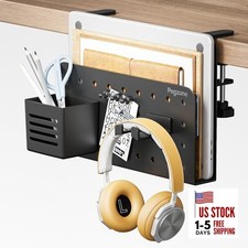 Desk Side Storage Organizer, No Drill Under Desk Laptop Holder, Clamp on Black