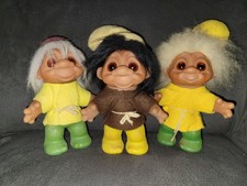 3 Vintage 1980 Pair of 24-4 DAM Troll Dolls 7" Denmark Original Clothes