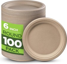 100 Compostable Paper Plates 100 Pack, 6 Inch Heavy Duty Biodegradable Micro...