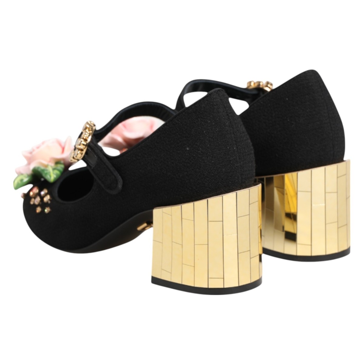 DOLCE & GABBANA Shoes Black Flower Crystal Embellished Mary
