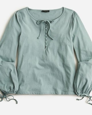 J.Crew Women Broken In Jersey Button Front Top Long Sleeve Peasant Boho XS