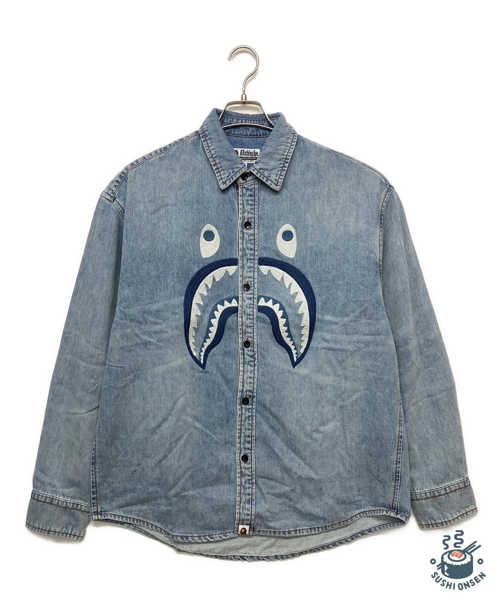 A BATHING APE SHARK LIGHT DENIM L/S SHIRT Size: M Indigo Men 