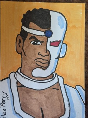 Cyborg Teen Titans Artist's Sketch Card ACEO/ATC 2.5''×3.5''