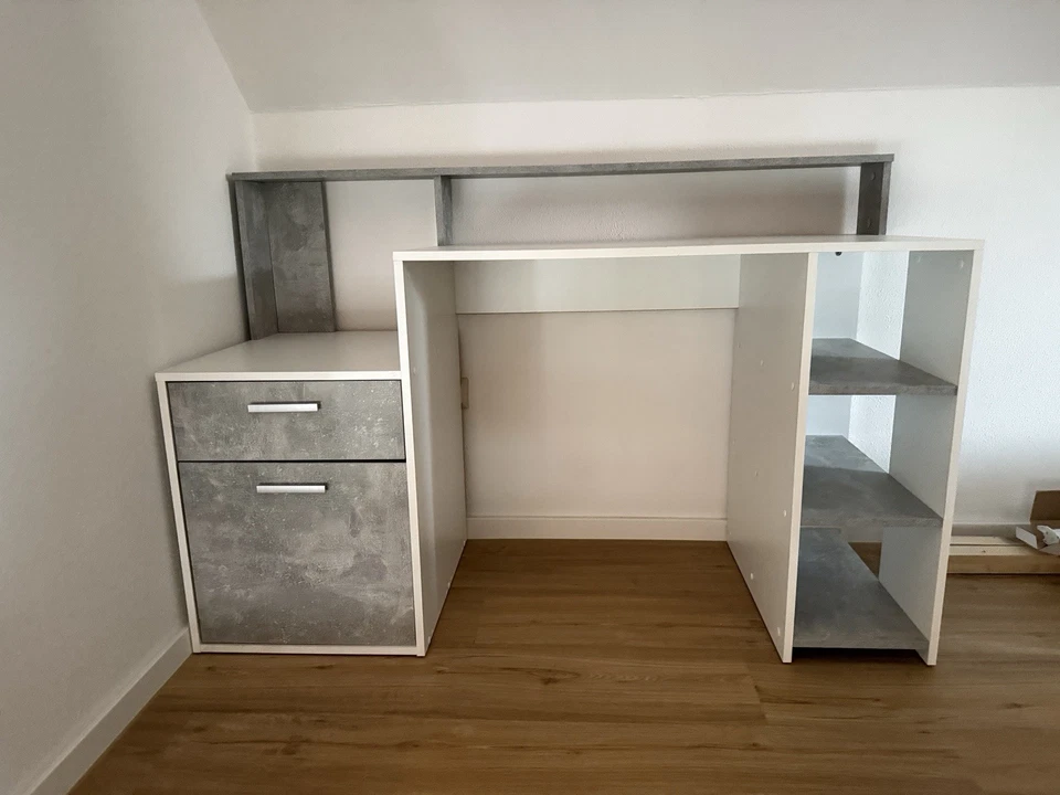 Schreibtisch Computertisch Bürotisch mit Regal, Weiß, Homeoffice