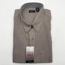 Van Heusen Stain Shield Dress Shirt Men XL 17-17.5 Multicolor Plaid Wrinkle Free