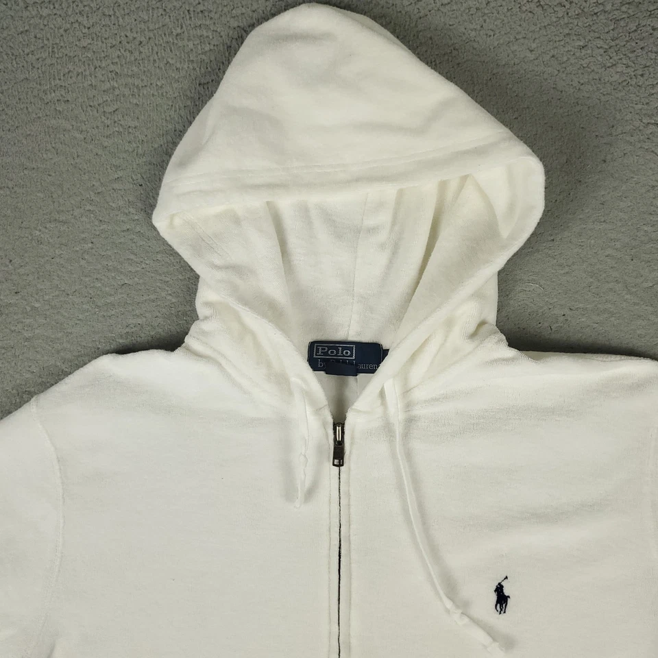 Ralph Lauren Suéter Para Hombres Grande Blanco Terry Paño Cremallera Completa Sudadera con Capucha Sudadera Foto 2 de 4