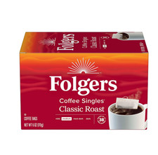 Folgers Coffee Singles Classic Roast Coffee Bags, 38 Count