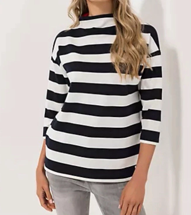 STRANDFEIN Sweatshirt, 3/4-Arm Stehkragen gestreift figurumspielend. Gr.40.   F - Bild 2 von 3