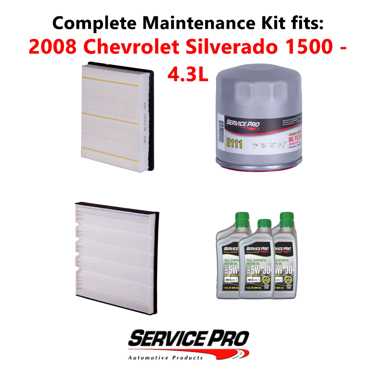 2008 Chevrolet Silverado 1500 4.3L Complete Oil, Air  Cabin Filter Kit 5W-30