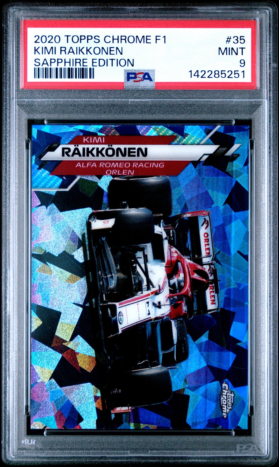 2020 TOPPS CHROME FORMULA 1 SAPPHIRE ED #35 KIMI RAIKKONEN PSA 9
