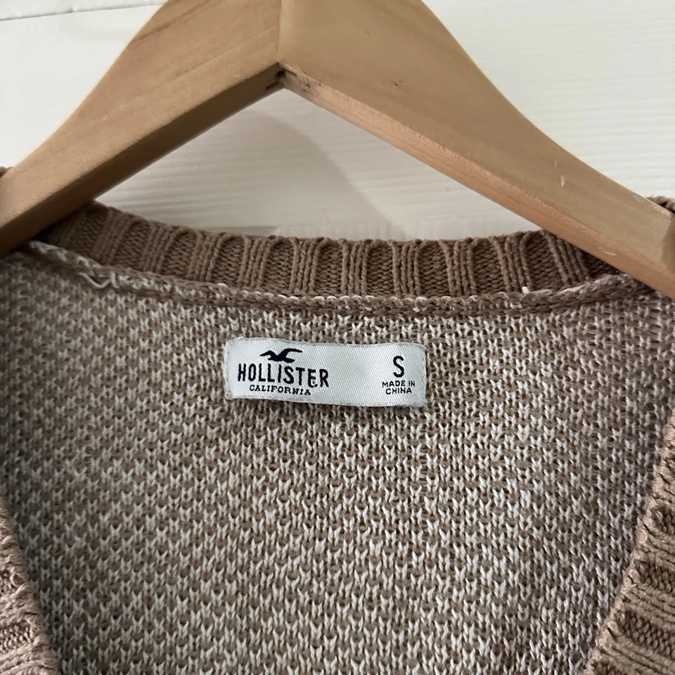 Hollister Brown White Check Cotton Blend Size Small Cropped Cardigan - Image 2 of 4