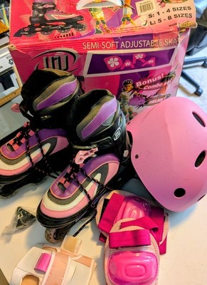 JNJ Dara Combo Set Semi-soft Adjustable Rollerblades, Size Girls 5-8. Pink 