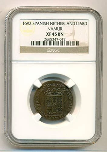 Spanish Netherlands Namur Charles II 1692 Liard XF45 BN NGC
