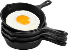 4 Pack Mini Cast Iron Skillet, 4" Small Frying Pans with Double Drip-Spouts for