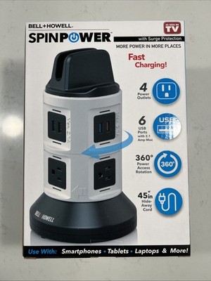 Bell  Howell 4-Outlets / 6 USB Spin Power - NEW!Spin Tower