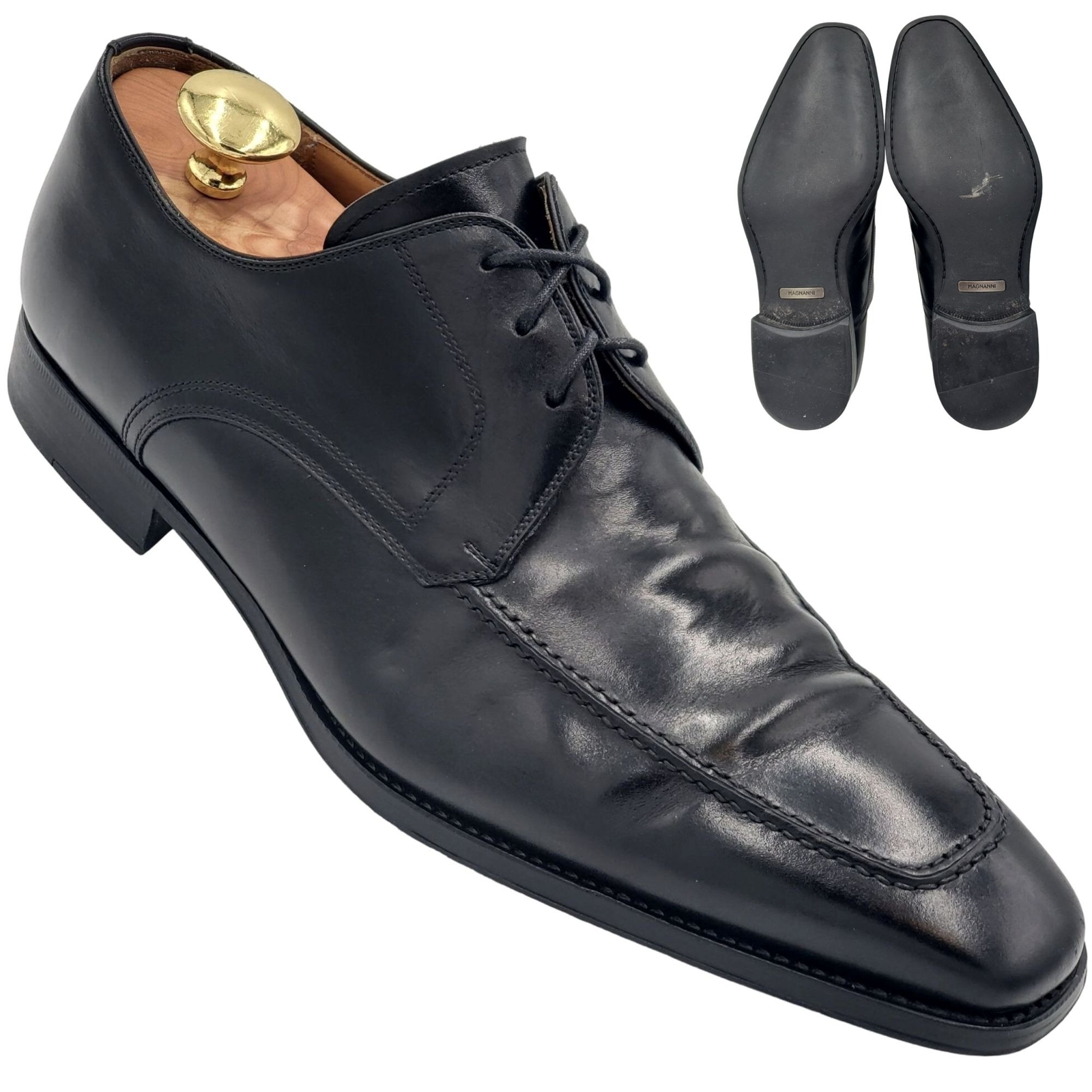 SAOLA Scarpe eleganti Magnanni Spain uomo taglia 10M pelle nera punta quadrata Derby Oxford
