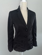 Trina Turk Black Long Sleeve Lined Button Blazer Jacket Career Classy Women 2 XS