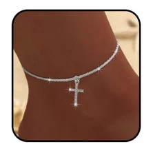 925 Sterling Silver Layered Ankle Bracelet for Women – Waterproof Cross Anklet