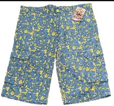 CLH Creating Limitless Heights Long Cargo Shorts BLUE Bullets SZ 36 x 15