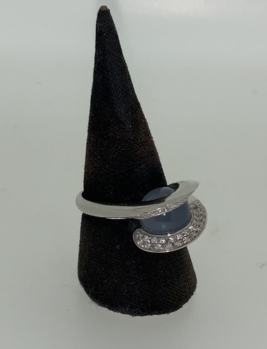 Ring Chalcedon Brillanten Ca. 0,5ct. Massiv Weissgold 18 Kt. 8,6g. Größe 58 - Bild 2 von 6