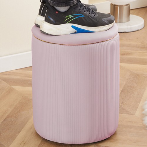 Pouf Contenitore Ecopelle Rosa Decoro Oro Poggiapiedi Seduta Imbottita 35x45cm - Foto 2 di 8