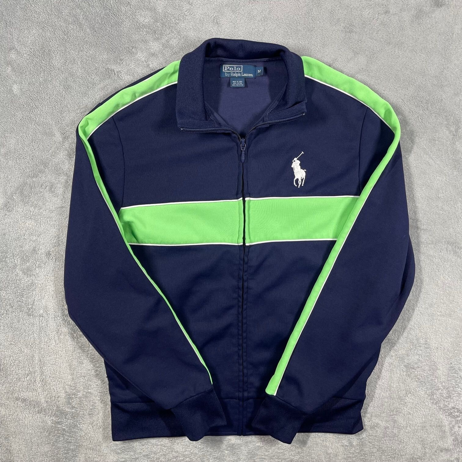 Polo Ralph Lauren uomo taglia media blu verde colorblock big pony full zip pista