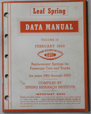Leaf Spring Data Manual Parts Book ~ 1965 ~ Catalog Volume # 16
