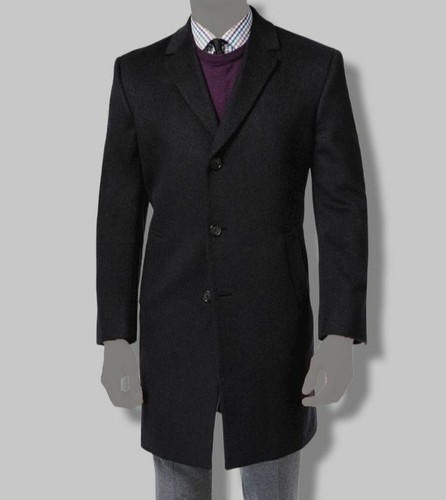 $350 Kenneth Cole Men Slim Fit Gray Raburn Wool Overcoat Peacoat Coat Jacket 46R - Picture 1 of 2