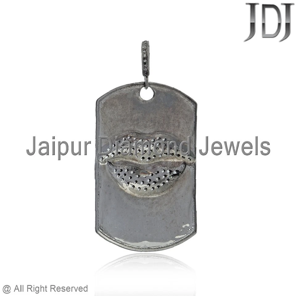Etiqueta Dije Pavé Natural Diamante Plata 925 Esmalte Joyería Hecho a Mano Labios Colgante Foto 3 de 4