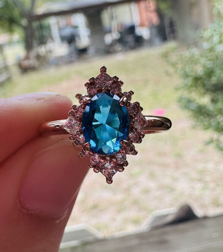 Ring Bomb Party 3848 Lab Created Ice Blue Sapphire Rose Gold size 6