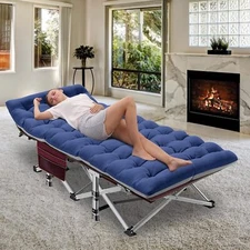 Camp Military Cot Folding Camping Bed Heavy Duty Sleeping Cots with Mat & Bag