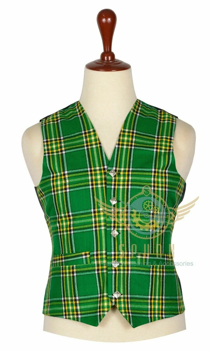 Mens Scottish Handmade Irish Tartan VEST 5 Buttons Formal Kilt