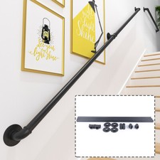 For Steps Stair Hand Rail Kit Black Outdoor Indoor Railing 10 Ft Iron Handrail
