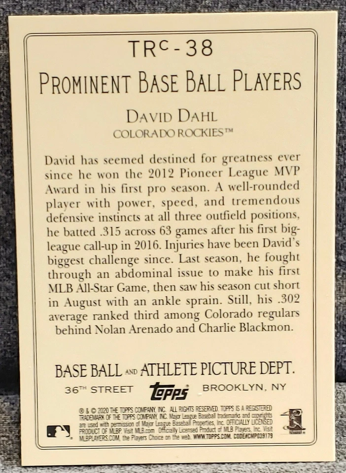 2020 Topps Series 2 David Dahl Turkey Red Chrome #TRC38 ⚾ Rockies ⚾ - Image 4 of 4