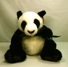 FAO Schwarz Toy Panda Eating Bamboo Medium Plush Stuffed Bear Black White 16"