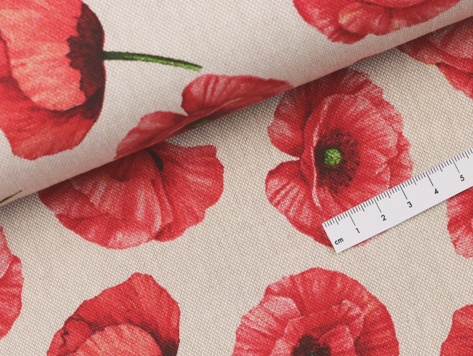CANVAS Stoff Leinenoptik Dekostoff Mohnblumen auf NATUR EUR 16,98/m - Bild 2 von 2