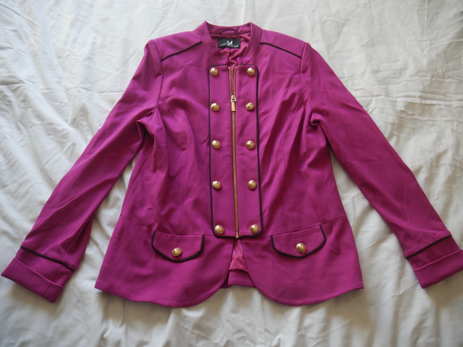 Julien MacDonald Jacket Fuchsia Pink Military Style Gold Buttons Size 12 Party