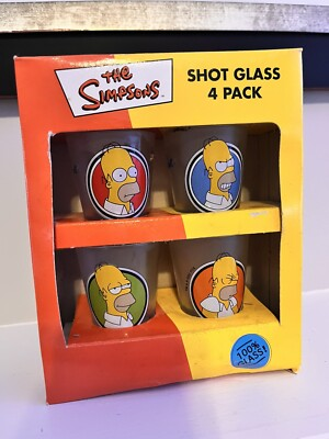 #ad Simpson vintage 4 piece Homer rare frosted shot glass collectable set NIB $25.00