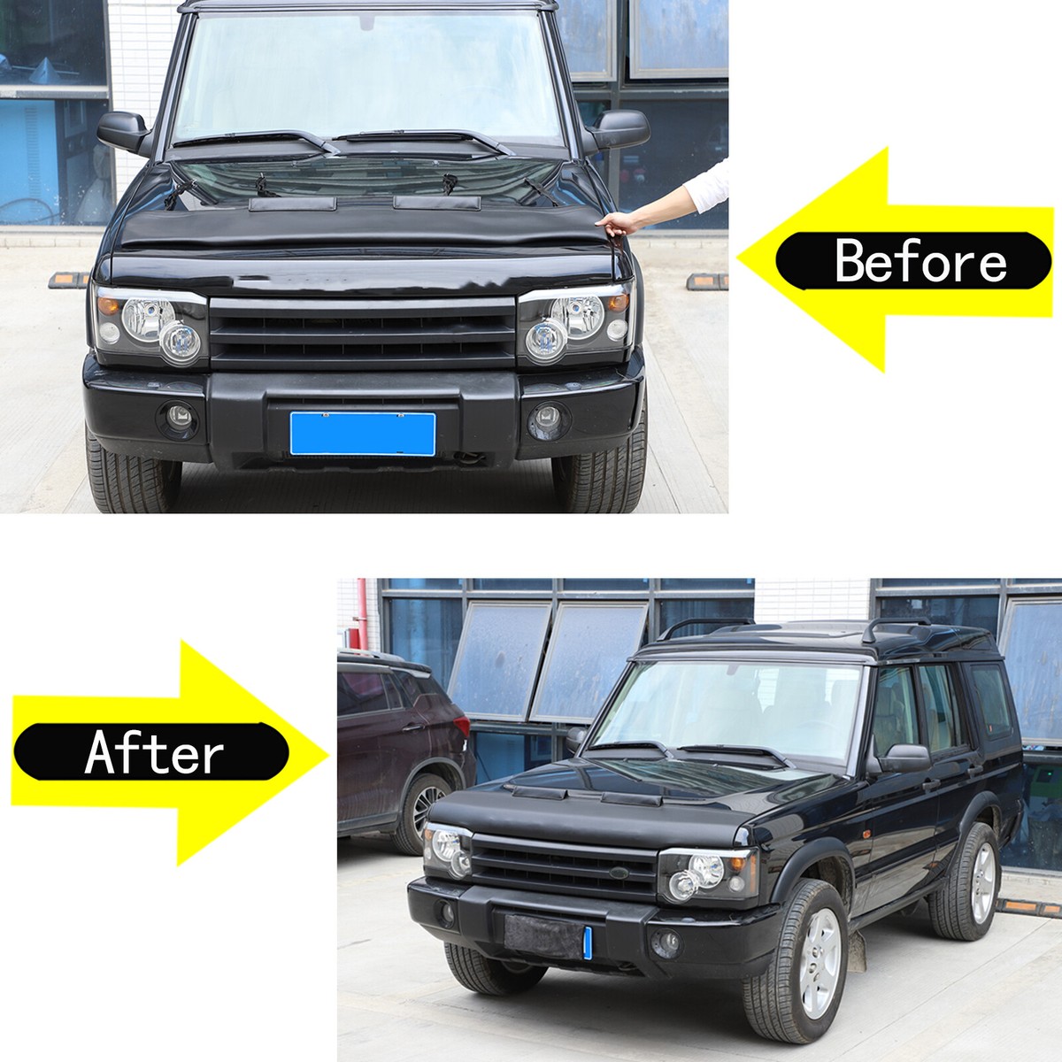 Leather Hood Bra For Land Rover Discovery 2 1998-2003 – Black, Easy Clip-On, Protects Paint