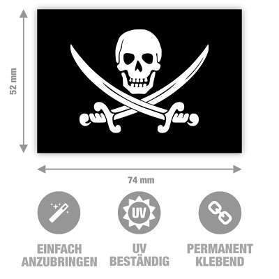10 Stück - Aufkleber Piraten-Flagge - Jolly Roger Sticker - 7,4 x 5,2 cm - Vinyl