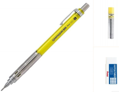 ホワイトボード Pentel GraphGear 300 Mech Pencil Kit Yellow .9mm Lead ZEH10 Eraser