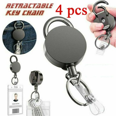 4X Pull Ring Retractable Key Chain Keyring Drahtseil Zugring Schlüsselanhänger