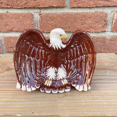 VTG Ceramic Bald Eagle Trinket Dresser Tabletop Dish Patriotic USA