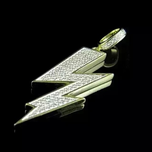 1Ct Round Cut Moissanite Thunder Lighting Pendant 14K Yellow Gold Plated Silver - Picture 3 of 3