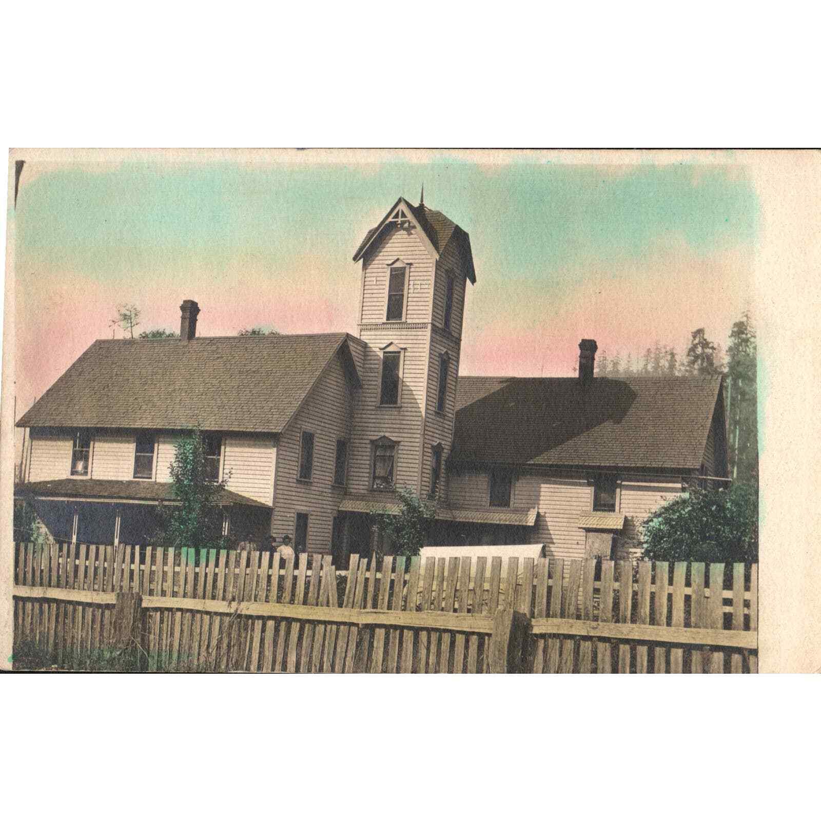 Trask House on Trask Toll Road Hand Colored RPPC Tillamook Oregon